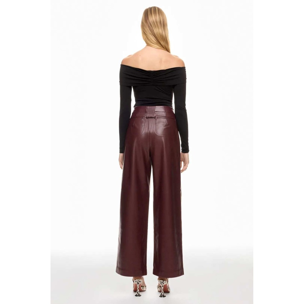Marissa Webb Collective Burgundy Vegan Faux Leather Wide Leg Pants Size 0 - Picture 2 of 8